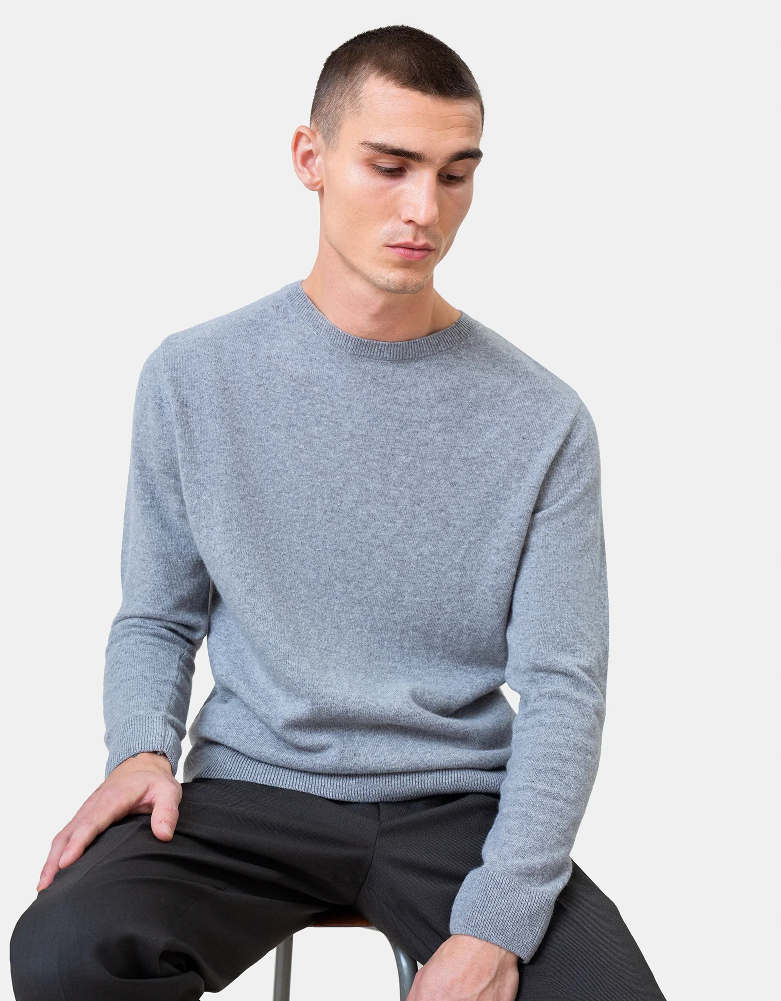 Light Merino Wool Crew - Stone Blue - Image 2