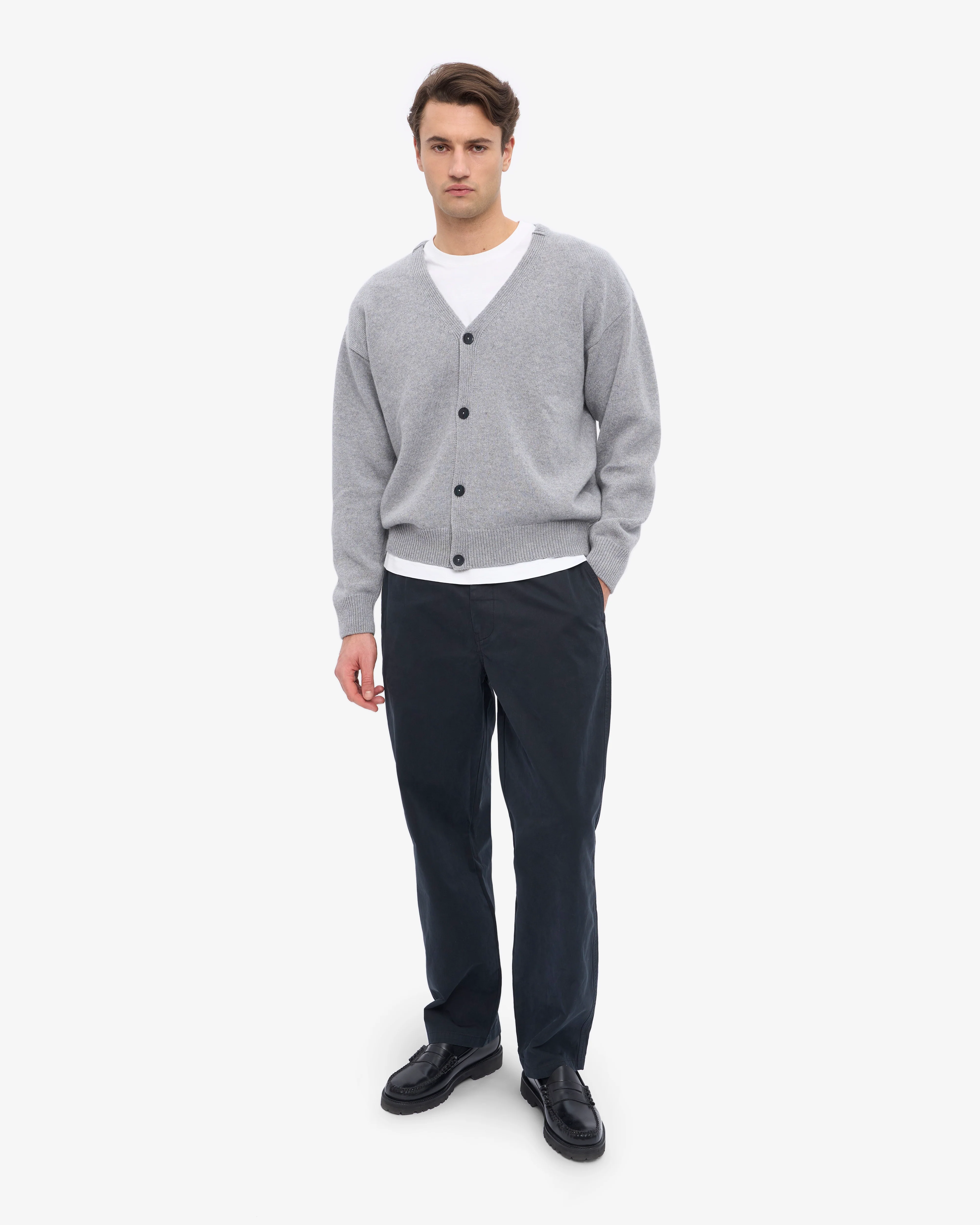 Merino Wool V-Neck Cardigan - Heather Grey - Image 5