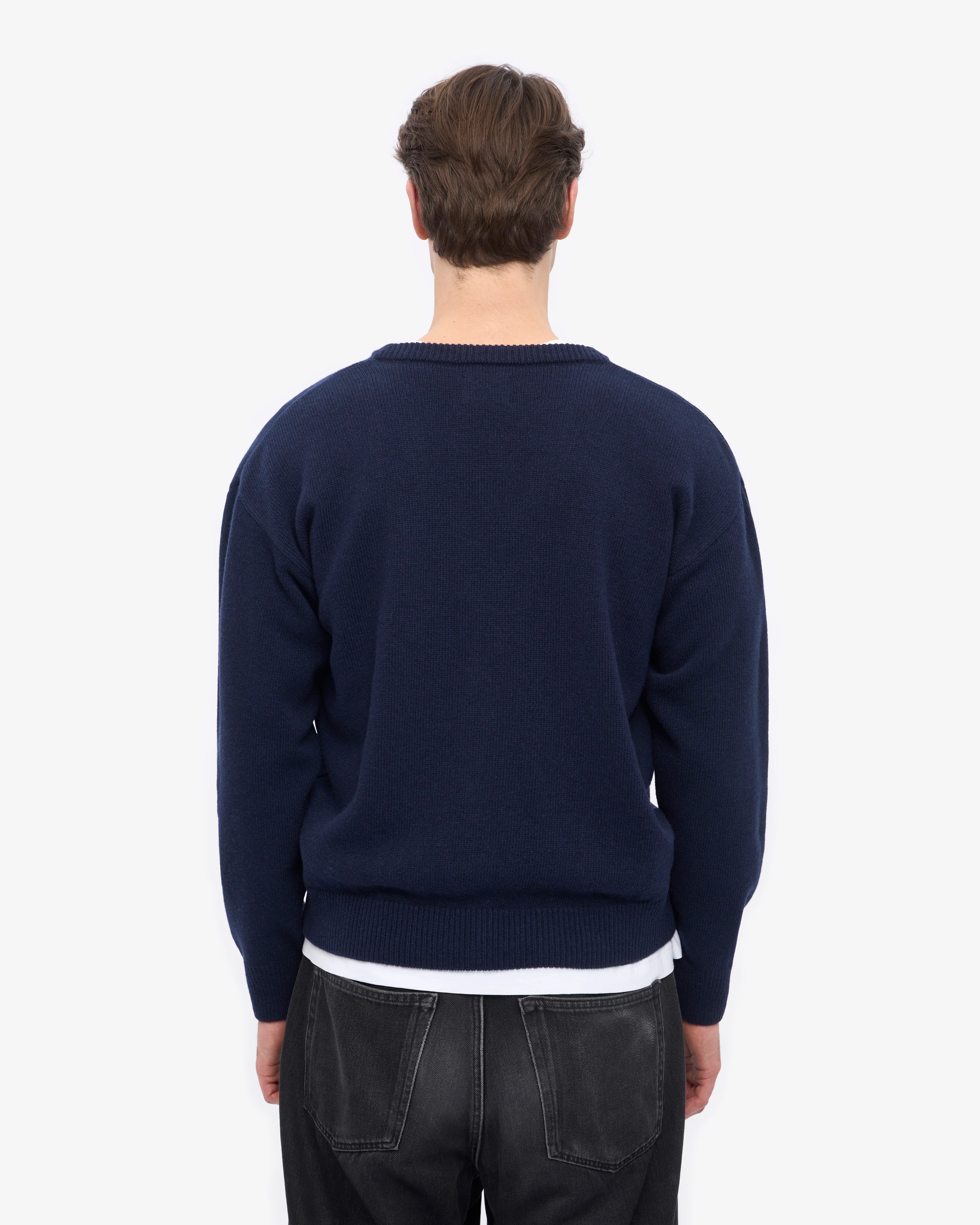 Merino Wool V-Neck Cardigan - Navy Blue - Image 4