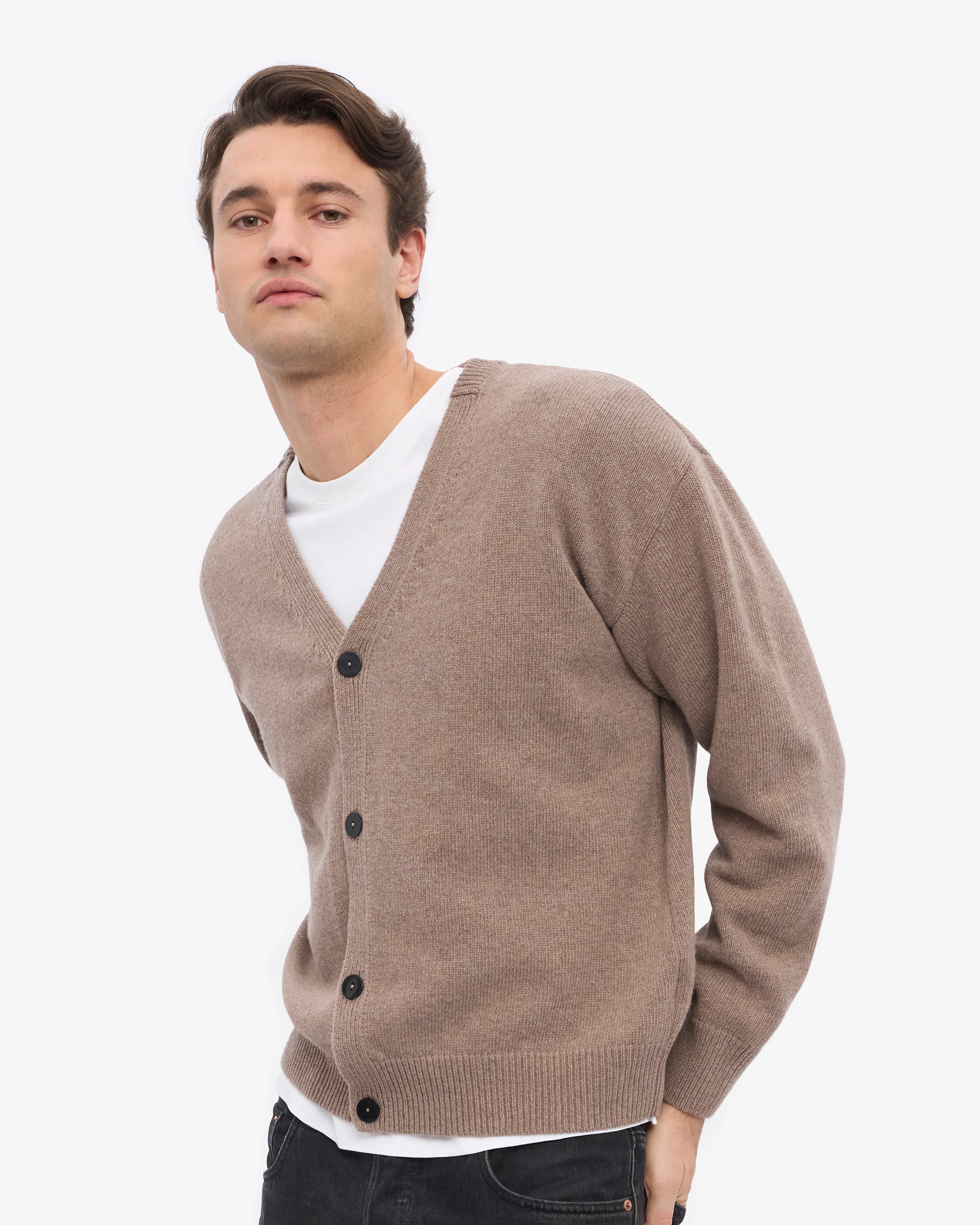 Merino Wool V-Neck Cardigan - Warm Taupe - Image 6